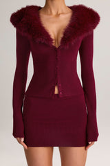 Knit Mid-Rise Mini Skirt in Wine
