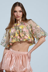 GARDEN PARTY FLORAL EMBROIDERY TULLE TOP