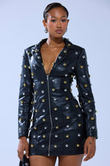 ROCK WITH IT PU BLAZER DRESS WITH HARDWARE