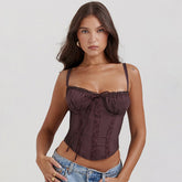 Coffee Lacework Solid Color Cropped Tanks