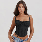 Black Lacework Solid Color Cropped Tanks