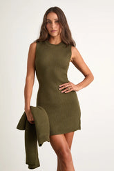 Toasty Times Dark Olive Long Sleeve Two-Piece Sweater Dress