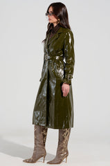 ON THE FLY FAUX LEATHER TRENCH