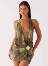 Eleanora Plunge Mini Dress - Cyber Floral