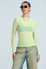 PAXTON SEXY DOUBLE LINED MESH LONG SLEEVE TOP