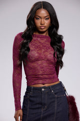ESSENTIAL LACE LONG SLEEVE TOP IN PLUM
