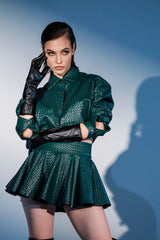 LUXURY GIRL WOVEN PU CROPPED SHIRT IN GREEN