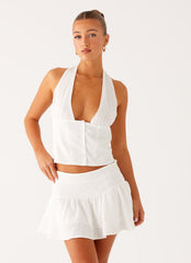 Lets Pretend Halterneck Top - White