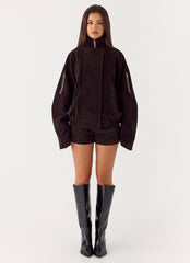 Marlow Faux Suede Jacket - Chocolate