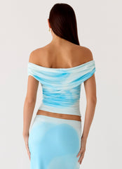 Moka Off Shoulder Top - Blooming Blue