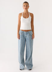 Naturi Ribbed Halter Top - White