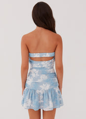 Corrine Strapless Mini Dress - Blue Blossom