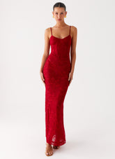 Rosa Corset Maxi Dress - Red