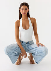 Set The Scene Halter Bodysuit - White