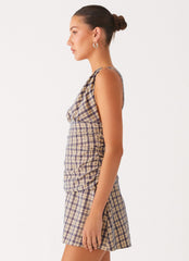 Tablo Drop Waist Mini Dress - Check Print