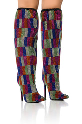 AZALEA WANG BELEN MULTI CHECKERBOARD RHINESTONE DETAIL BOOT