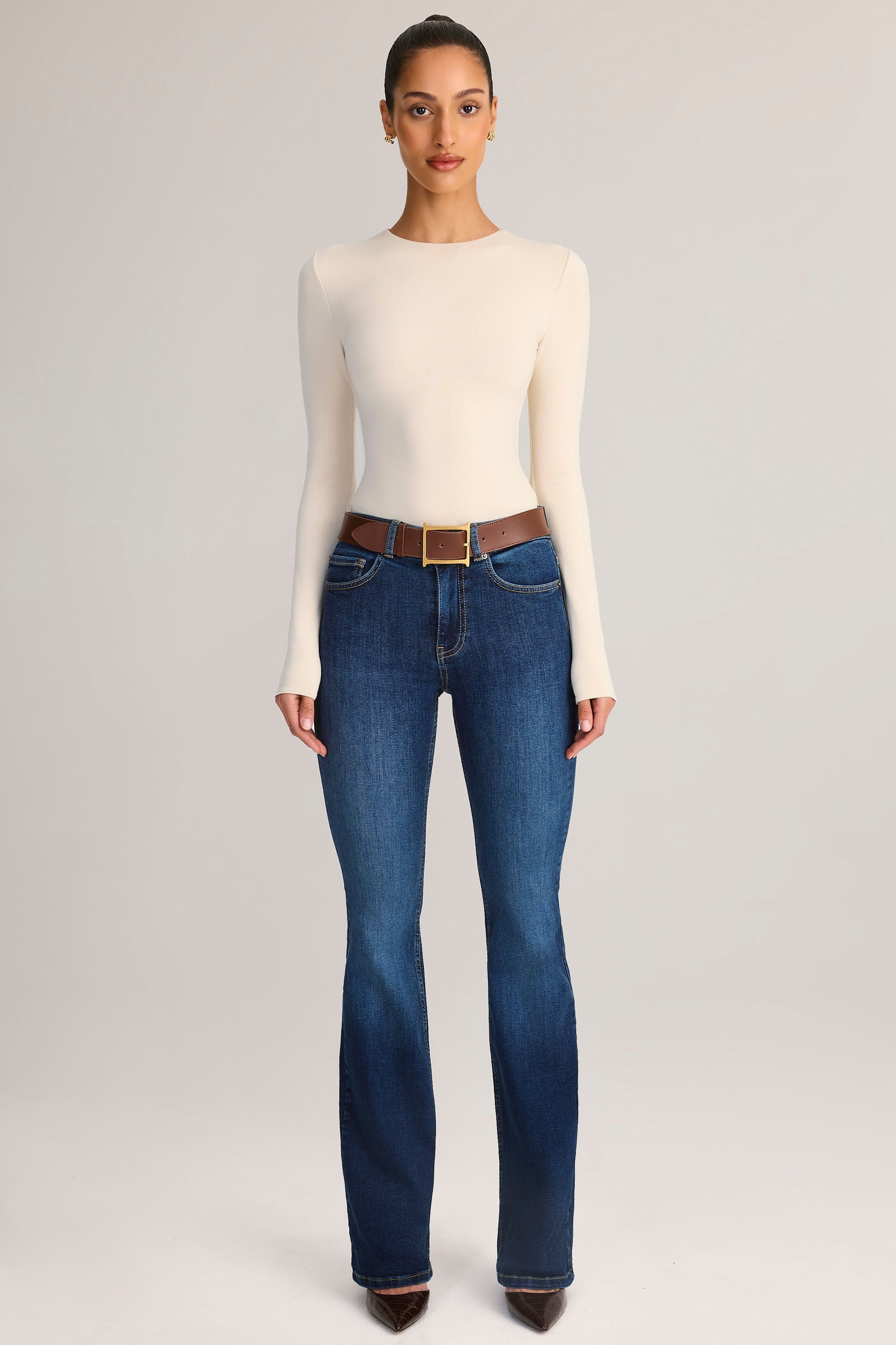 Denim Mid-Rise Flared Jeans in Indigo