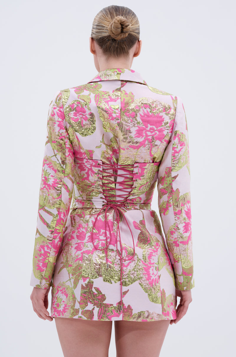 PRETTY IN PINK BROCADE BLAZER DRESS