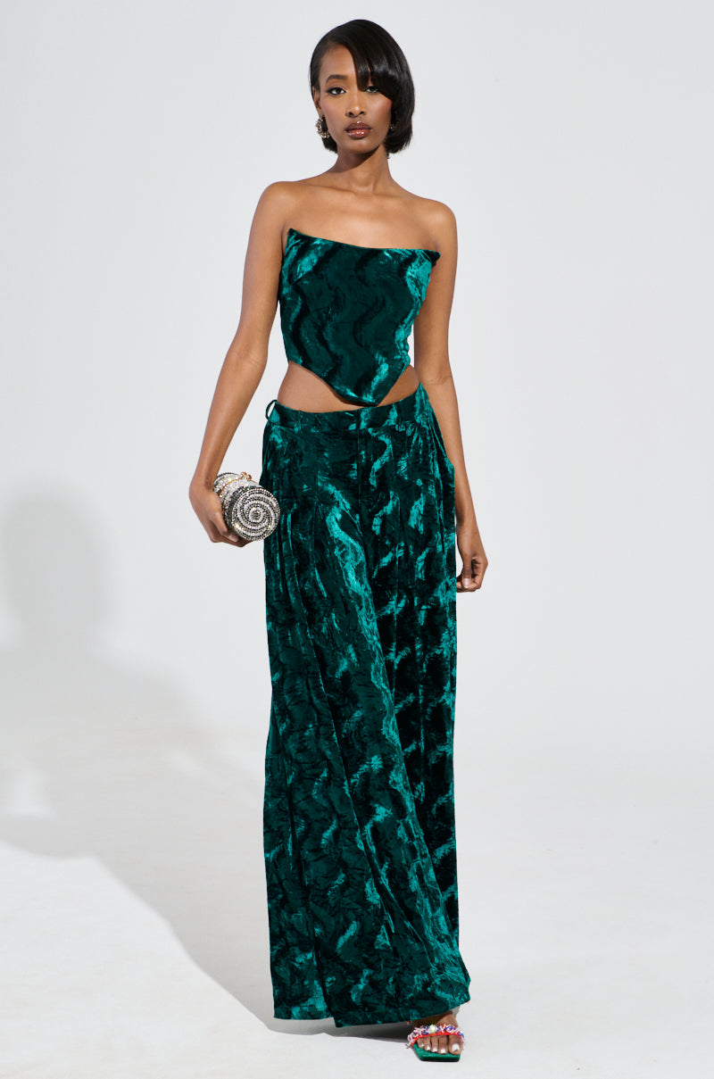 GREEN WITH ENVY VELVET CORSET TOP