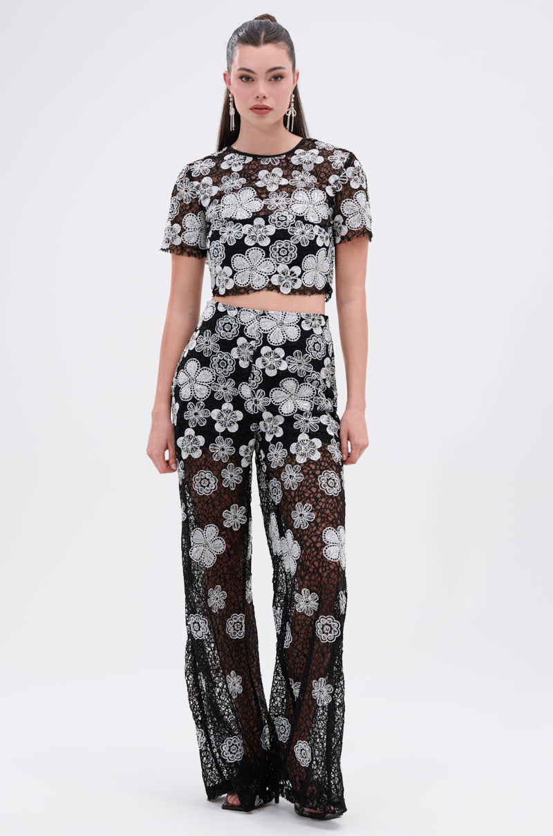 FLORAL SEQUIN MESH PANT