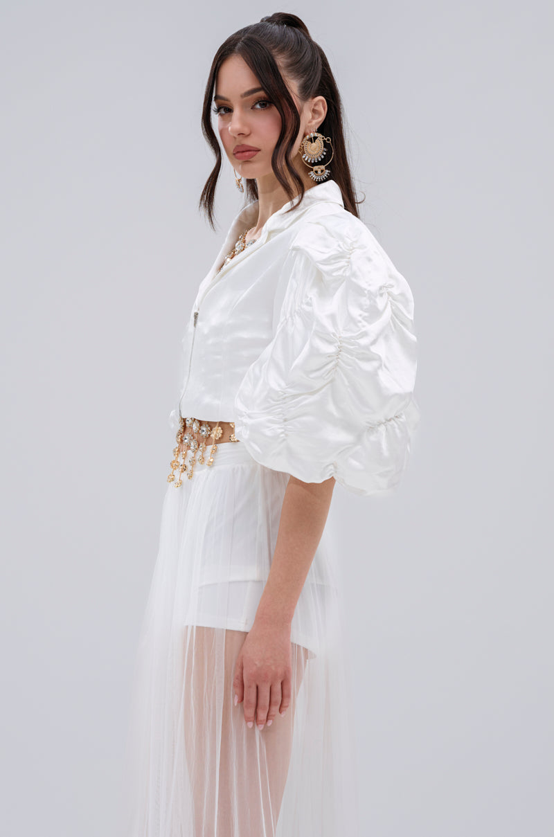 HERE FOR A GOOD TIME RUFFLE SLEEVE BLAZER