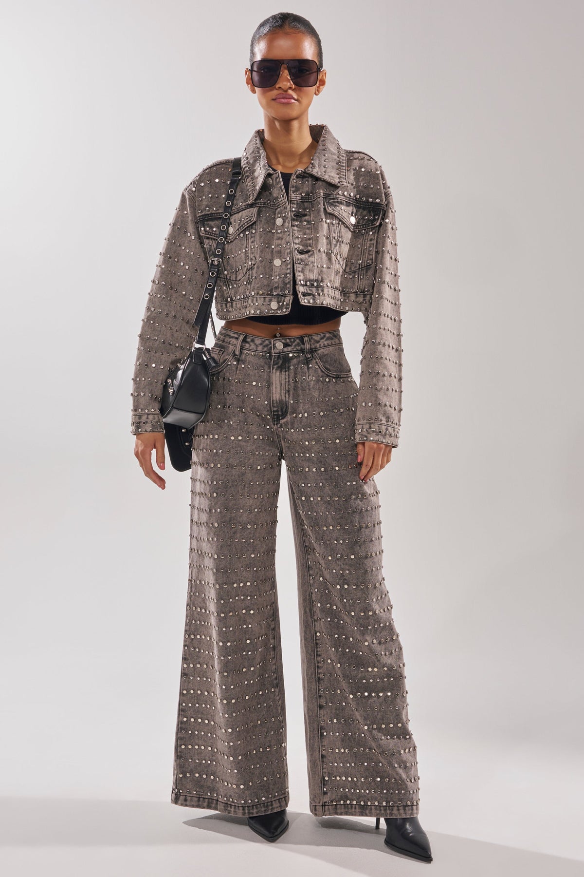 RIZZO STUDDED WIDE LEG DENIM