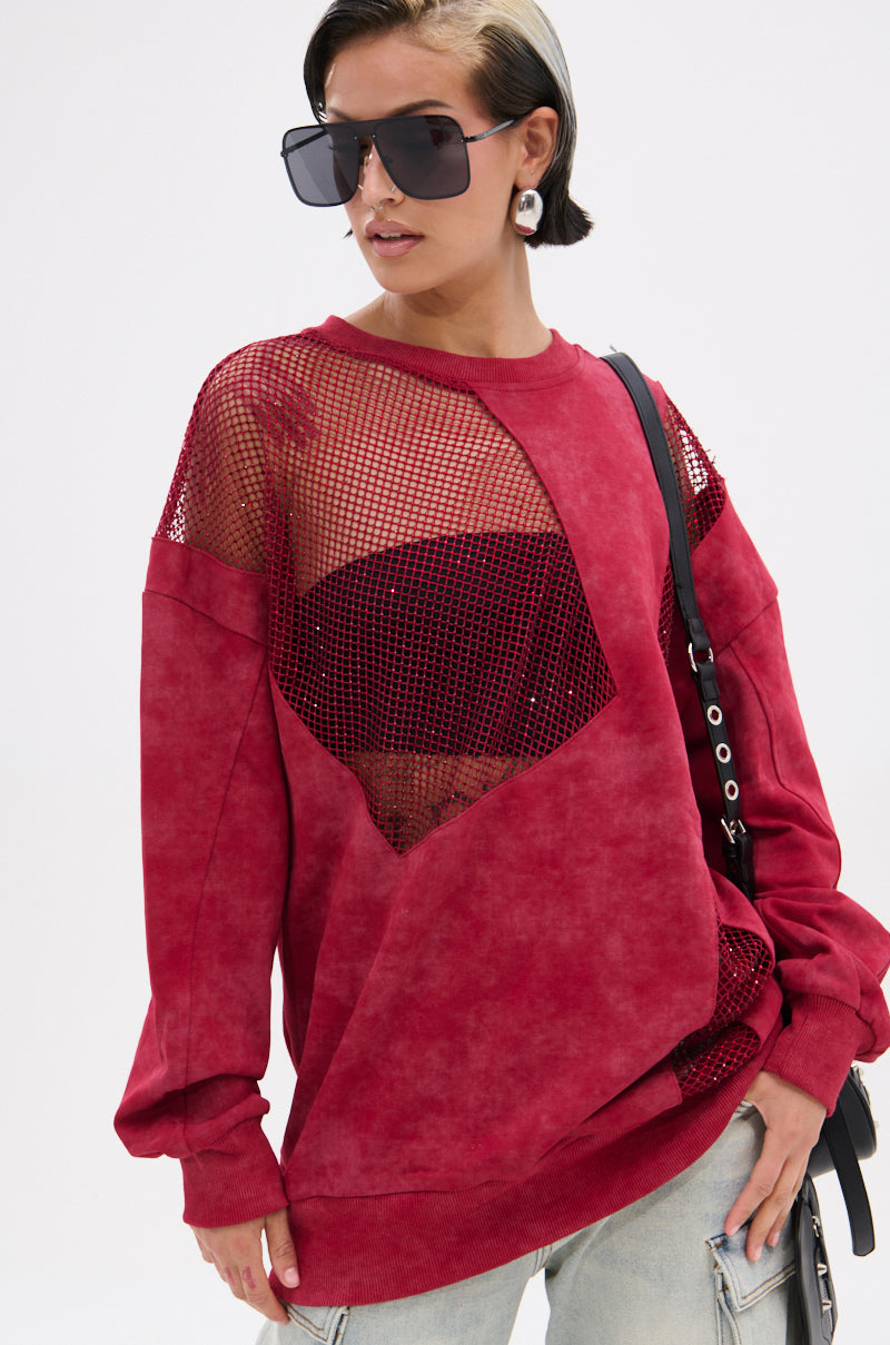 OPEN FOR BUSINESS SWEATSHIRT IN BURGUNDY