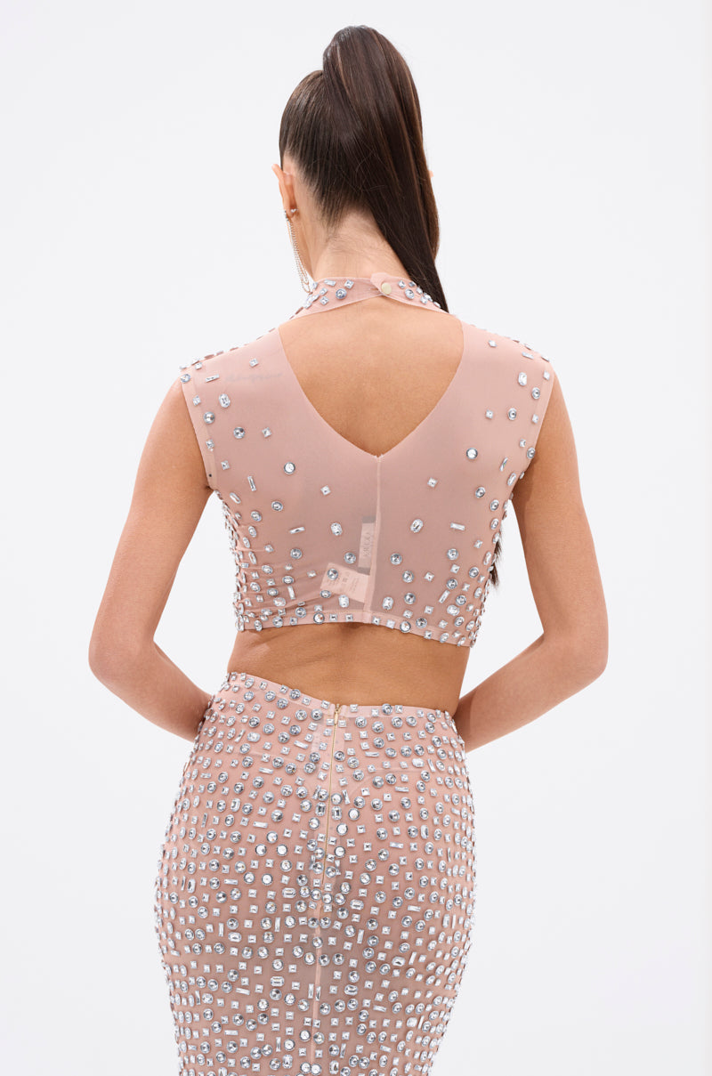 PRETTY LIKE ME RHINESTONE MESH TOP