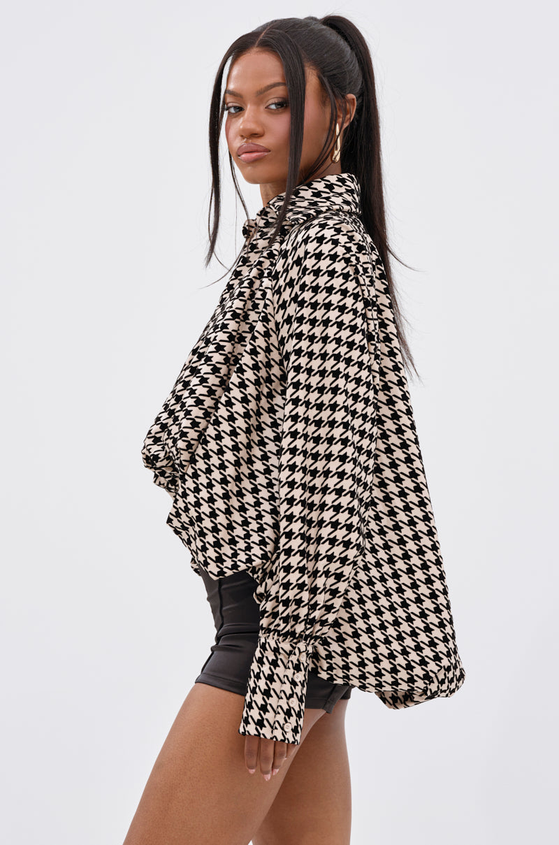 I KNOW WHAT I WANT HOUNDSTOOTH BLOUSE TOP