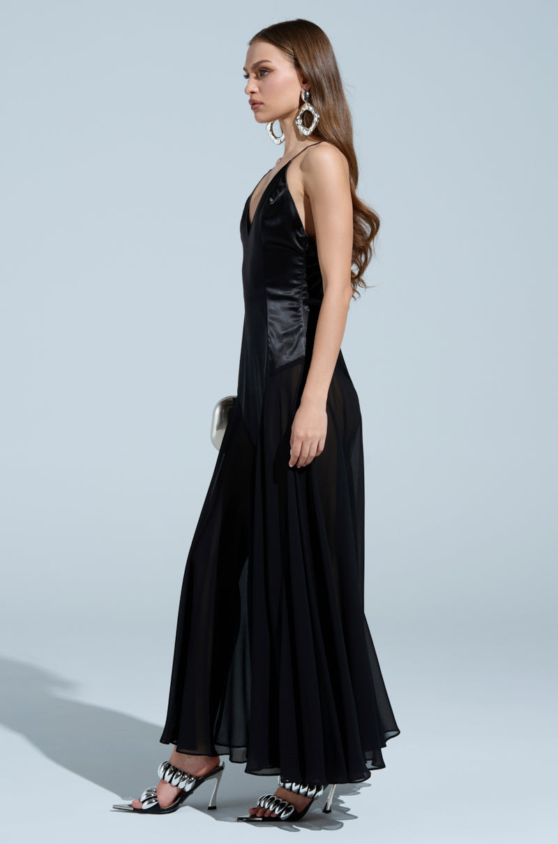 REINA SATIN MESH MAXI DRESS