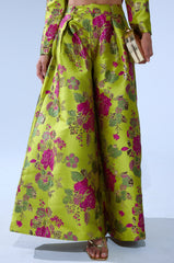 BUY MYSELF FLOWERS BROCADE TROUSER IN LIME