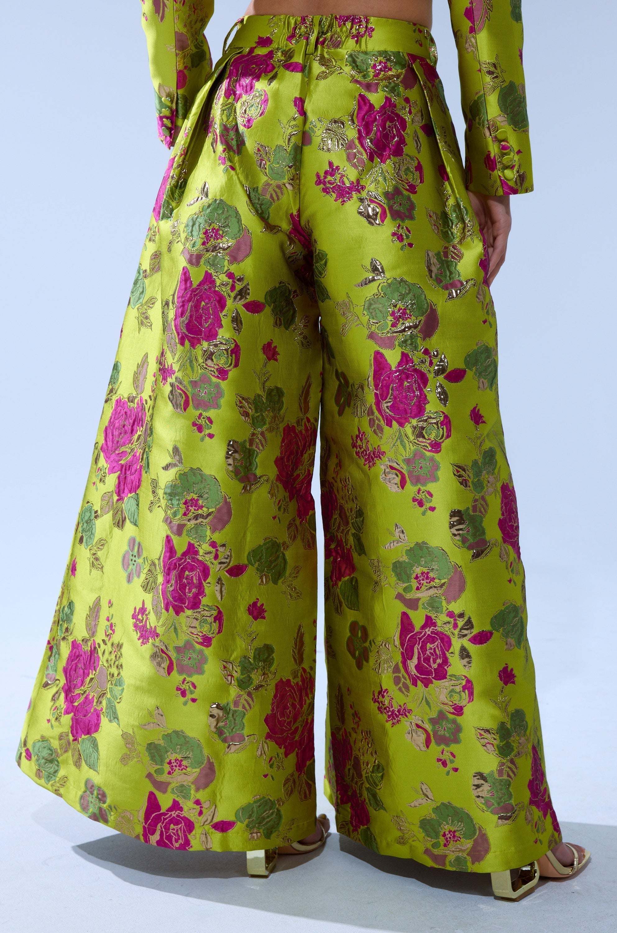 BUY MYSELF FLOWERS BROCADE TROUSER IN LIME