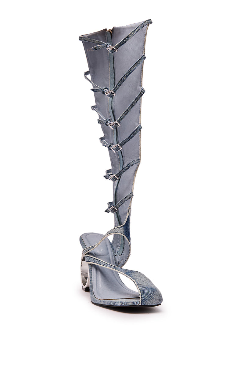 AZALEA WANG ANDREE DENIM GLADIATOR SANDAL WITH CIRCLE HEEL