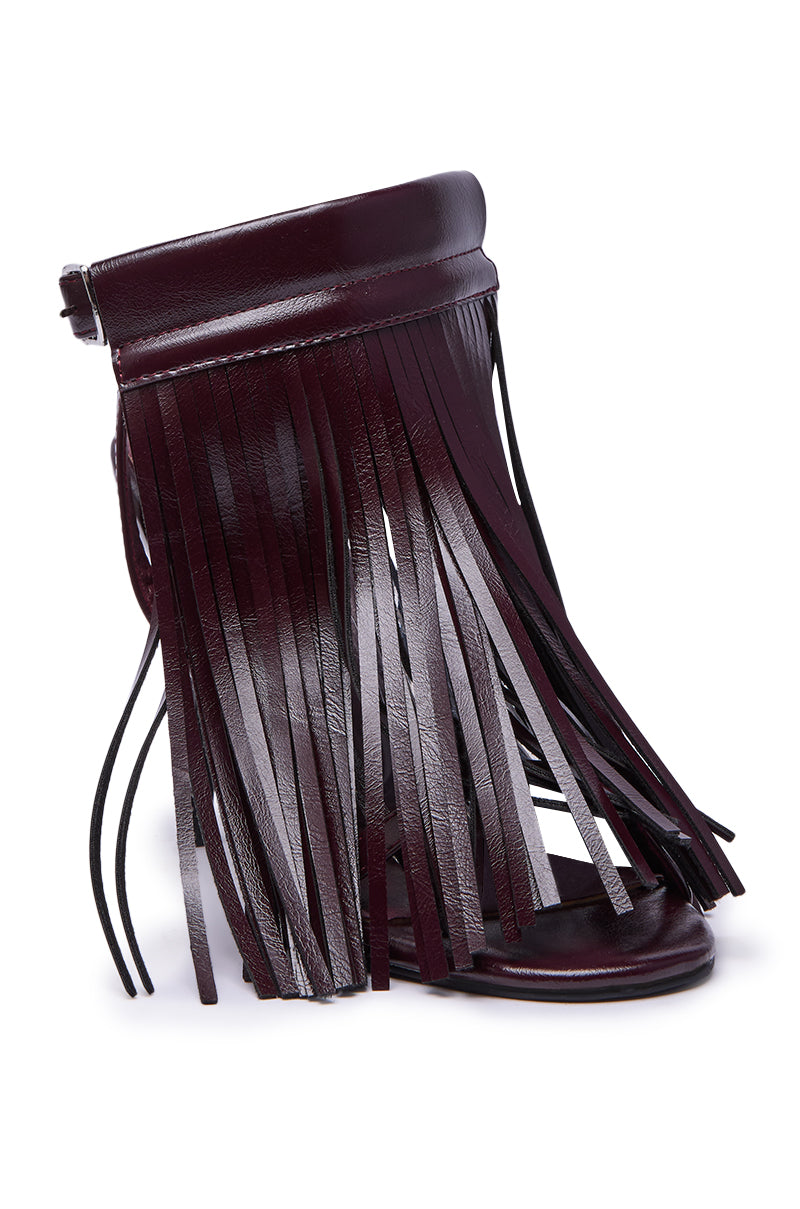 AZALEA WANG ANTIQUE BURGUNDY FRINGE UPPER STILETTO SANDAL
