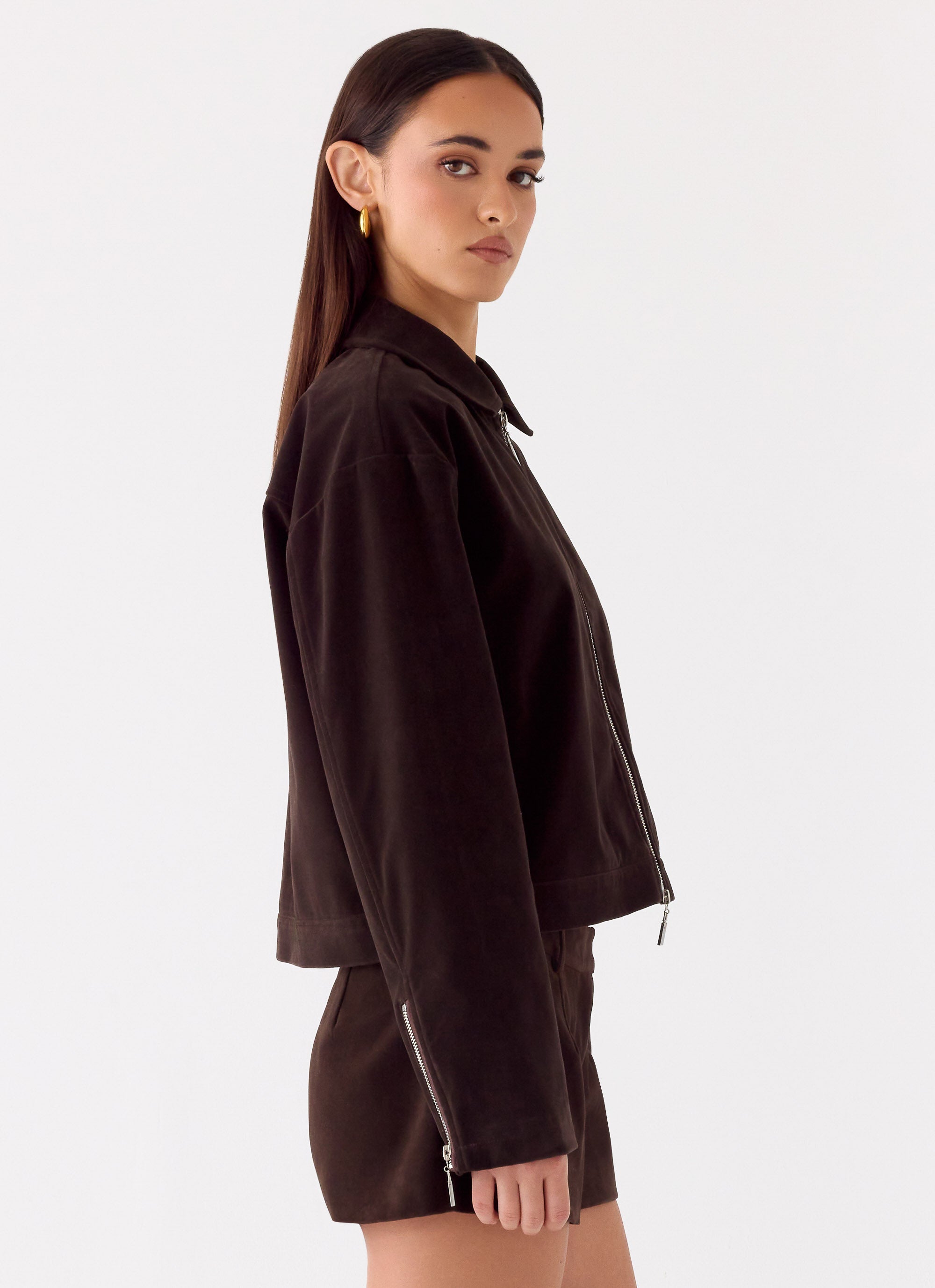 Austina Faux Suede Boxy Jacket - Chocolate