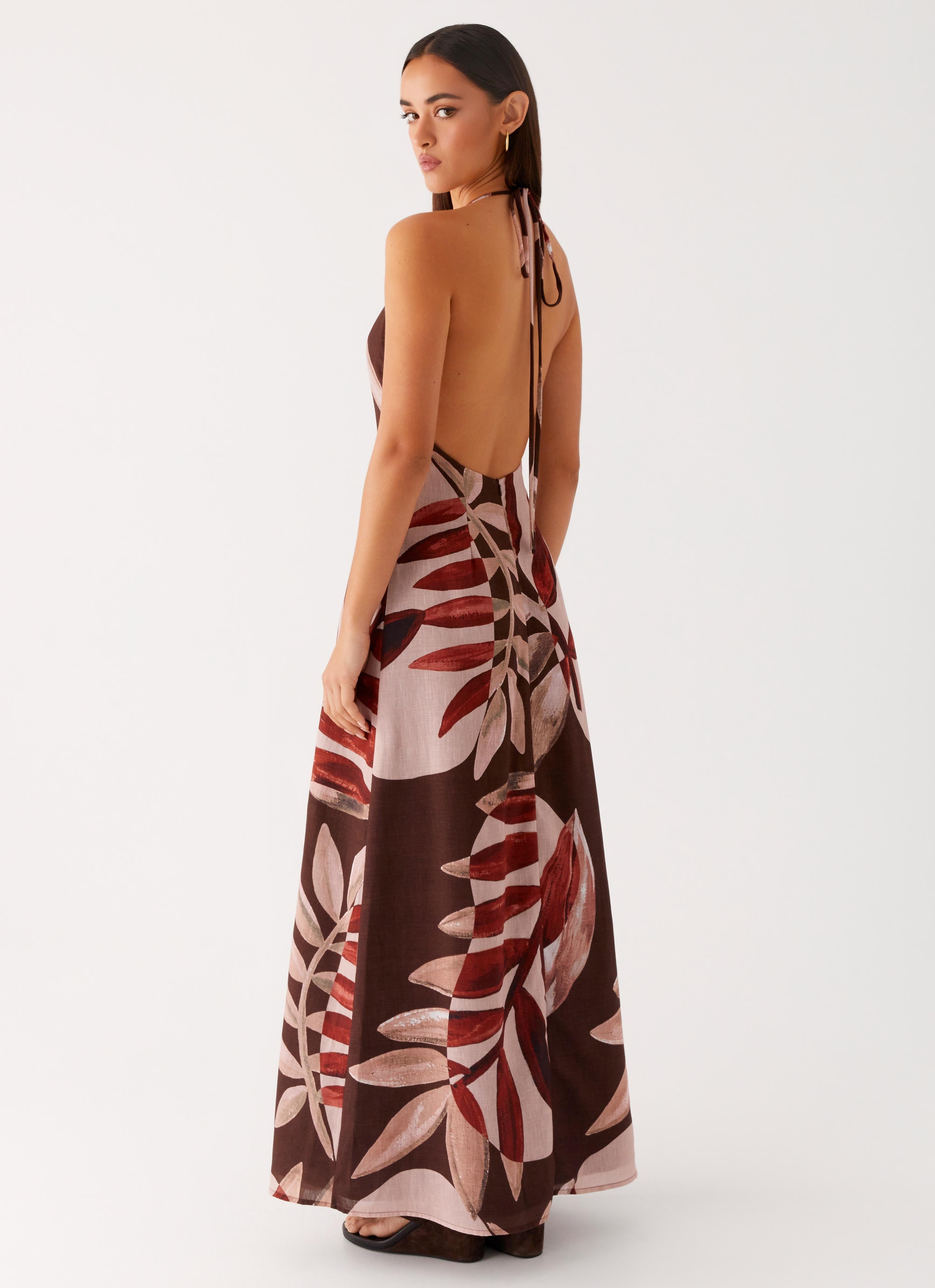 Autumn Linen Maxi Dress - Cinnamon Palm