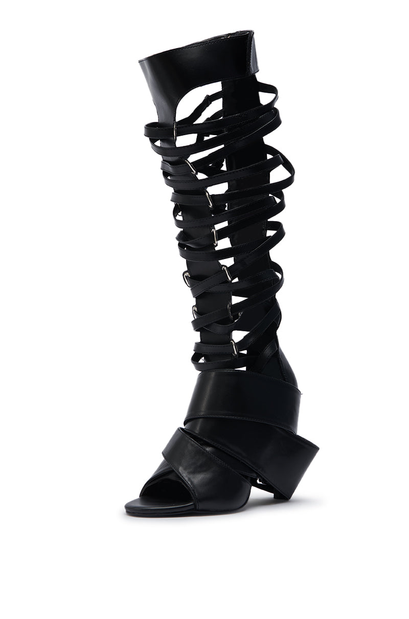 AZALEA WANG BLACKBIRD BLACK PU STILETTO GLADIATOR SANDAL