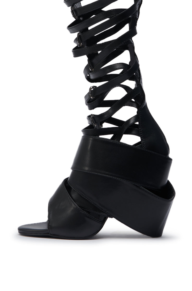 AZALEA WANG BLACKBIRD BLACK PU STILETTO GLADIATOR SANDAL