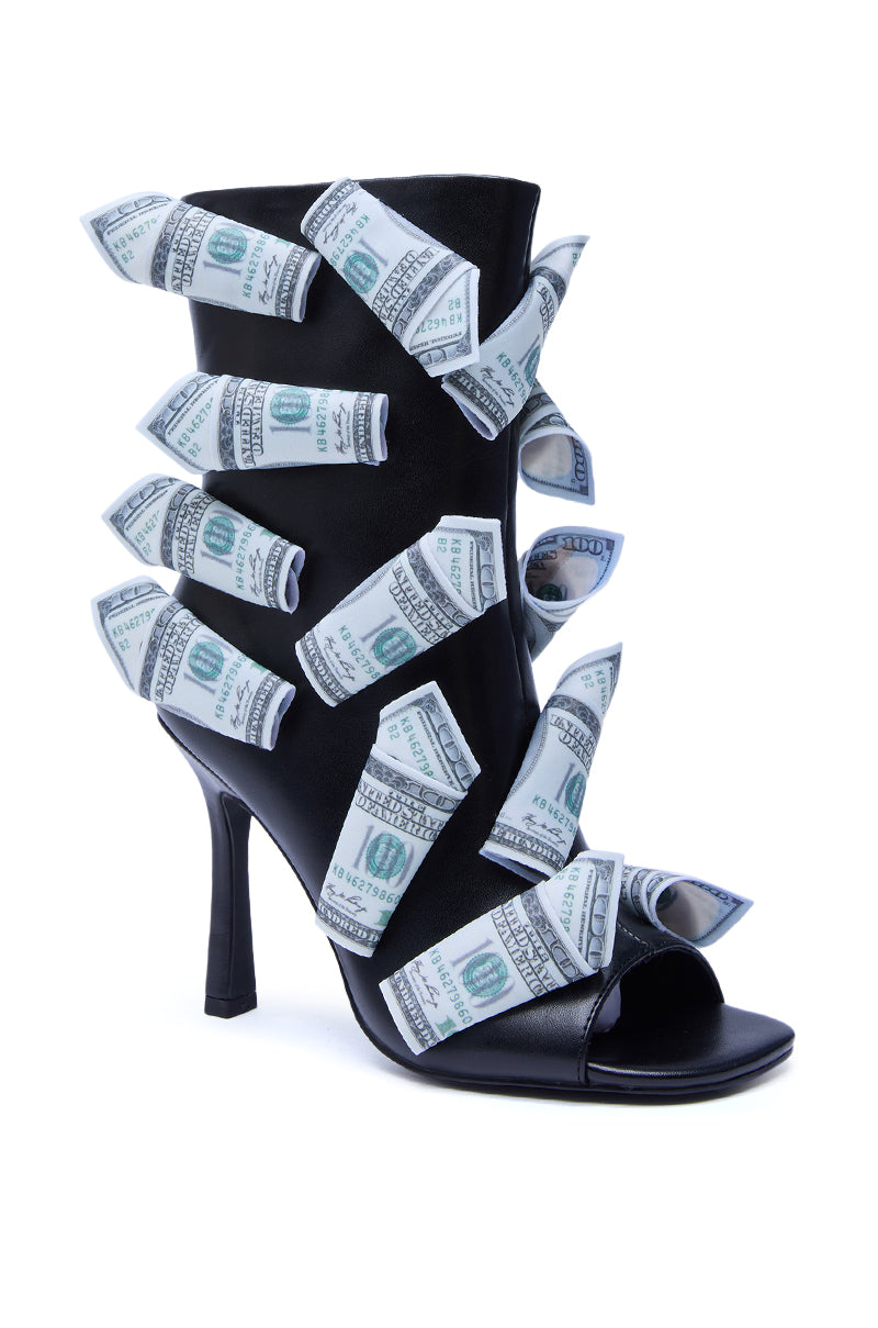 AZALEA WANG DINERO BLACK MONEY OPEN TOE BOOTIE