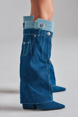 AZALEA WANG DOUBLE FLY DENIM CHUNKY BOOT