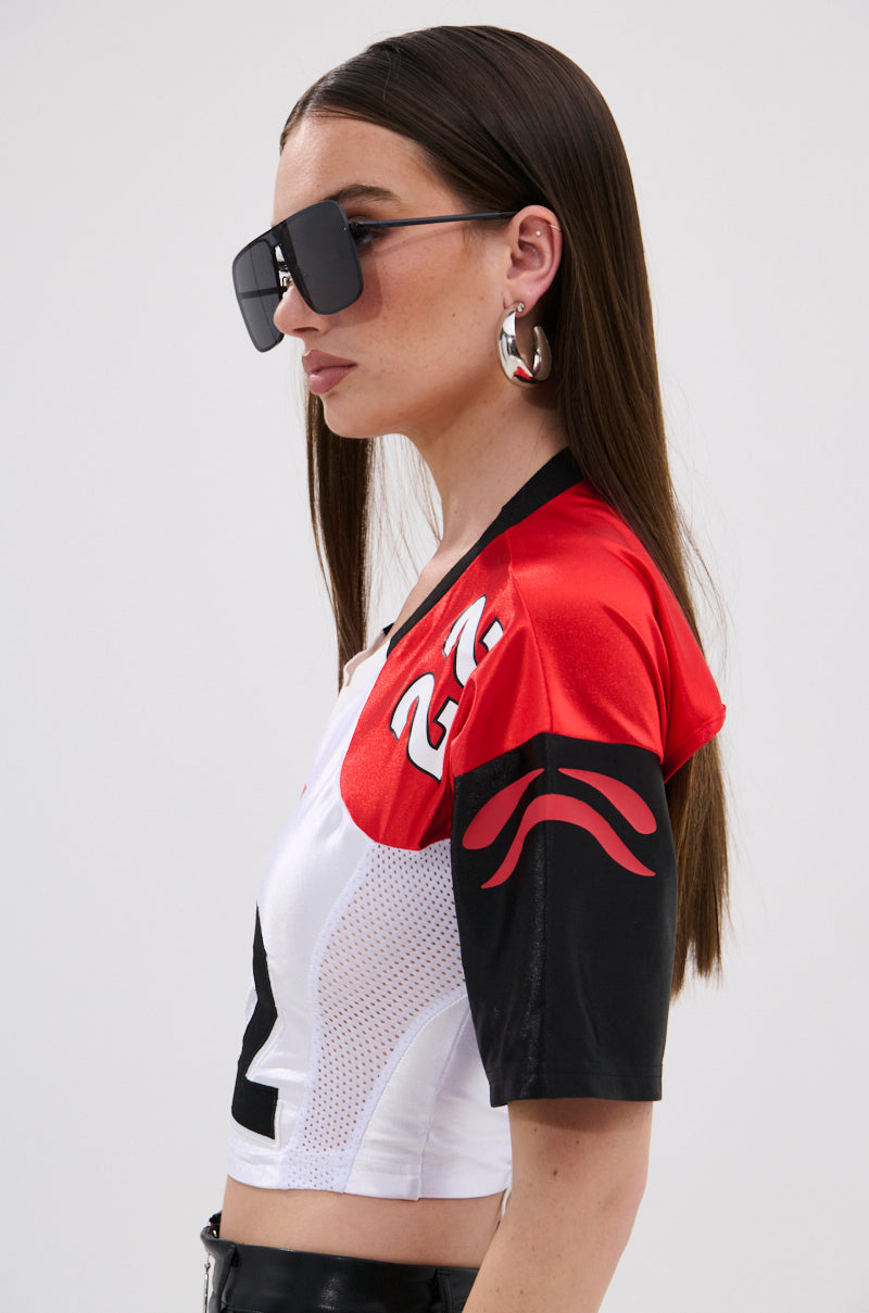 CATCH MY VIBE CORSETED JERSEY TOP