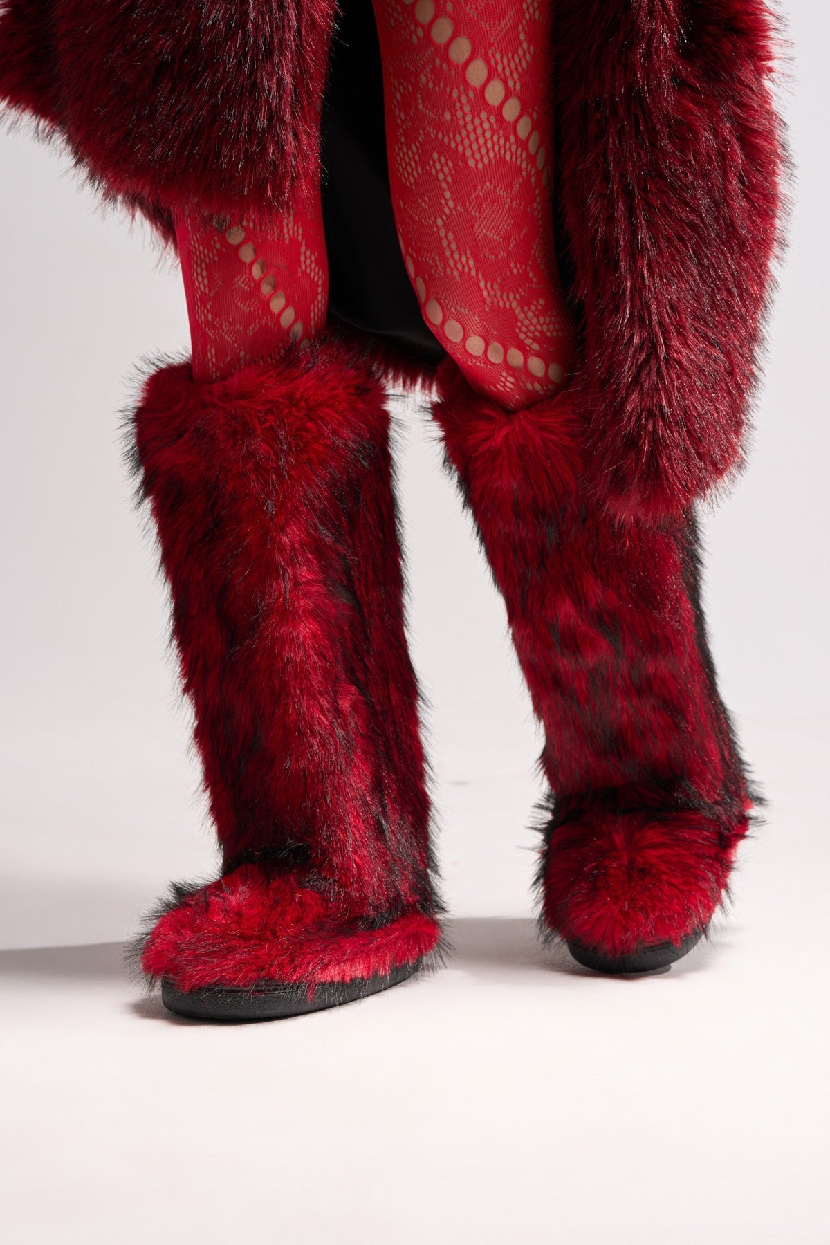 AZALEA WANG FARAMUN RED MULTI FLAT FUR KNEE HIGH BOOT
