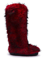 AZALEA WANG FARAMUN RED MULTI FLAT FUR KNEE HIGH BOOT
