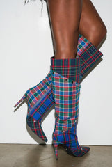AZALEA WANG FENMORE PLAID MULTI COLOR BLOCKED STILETTO BOOT