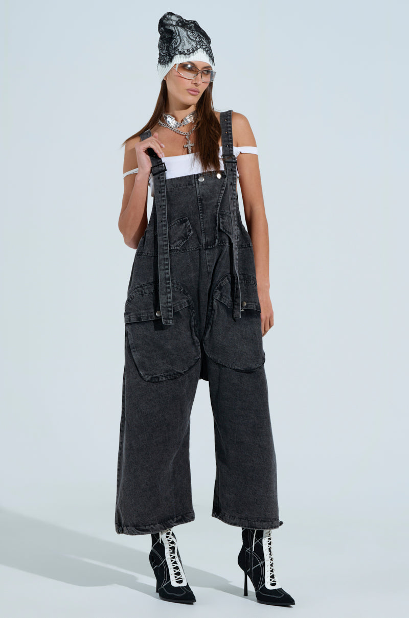 JUST LIKE THAT BAGGY FIT OVERALLS IN GREY