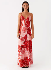 Flora Satin Maxi Dress - Sicily Sunsets Print