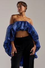 MELANI OFF THE SHOULDER HI-LOW BROCADE BLOUSE