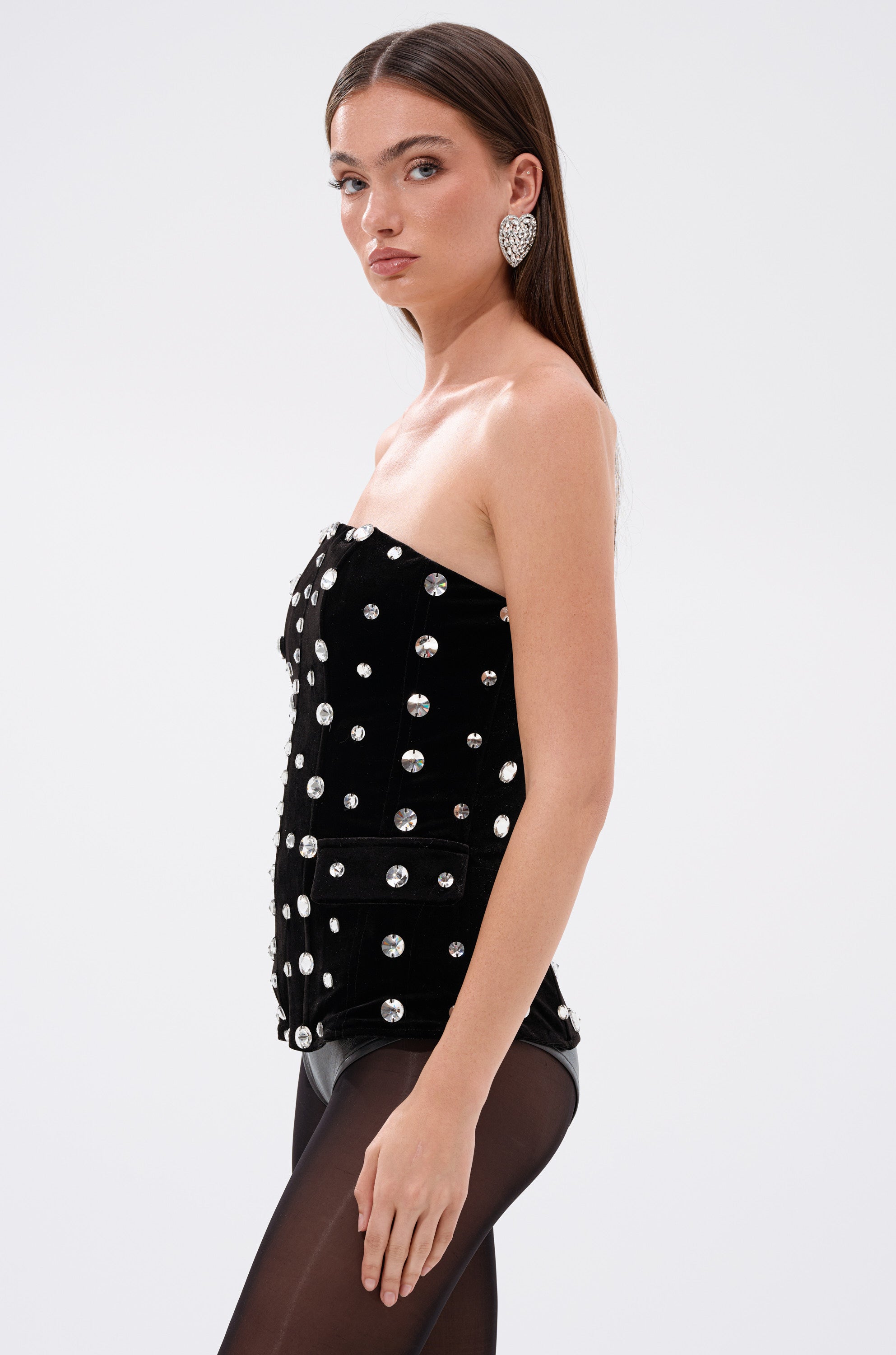 CLASSY GIRL VELVET CORSET WITH RHINESTONE