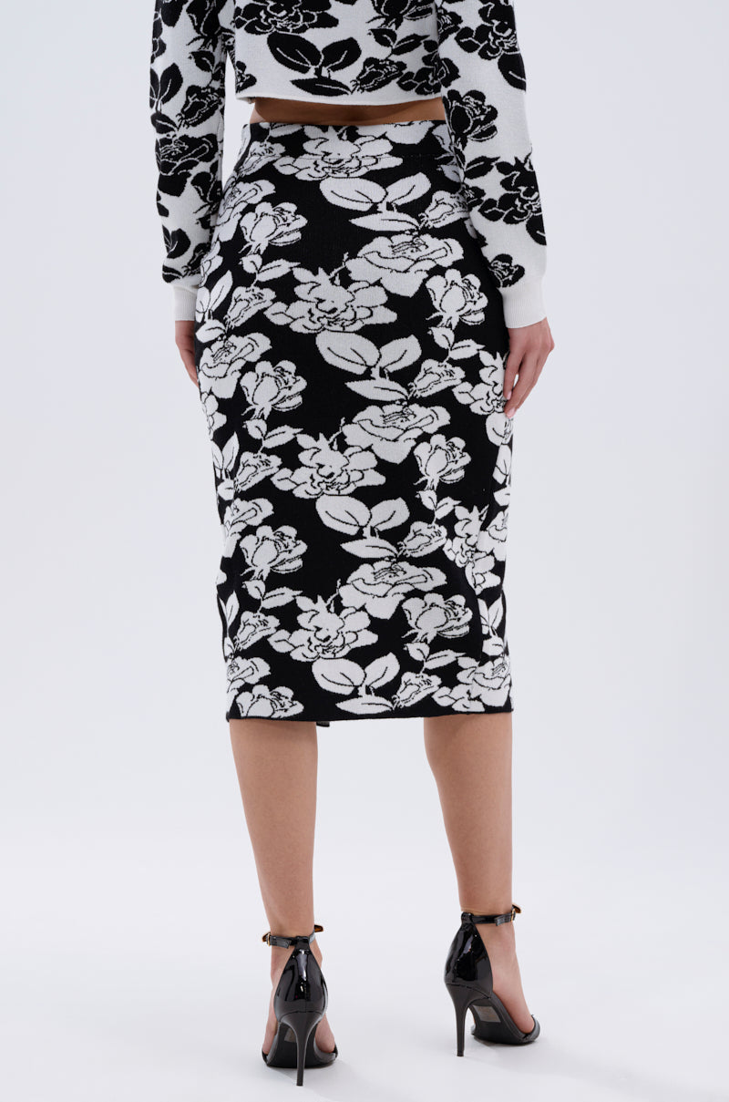 BLACK ROSE PETAL MIDI SKIRT