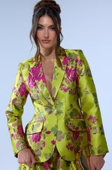 BUY MYSELF FLOWERS BROCADE BLAZER IN LIME